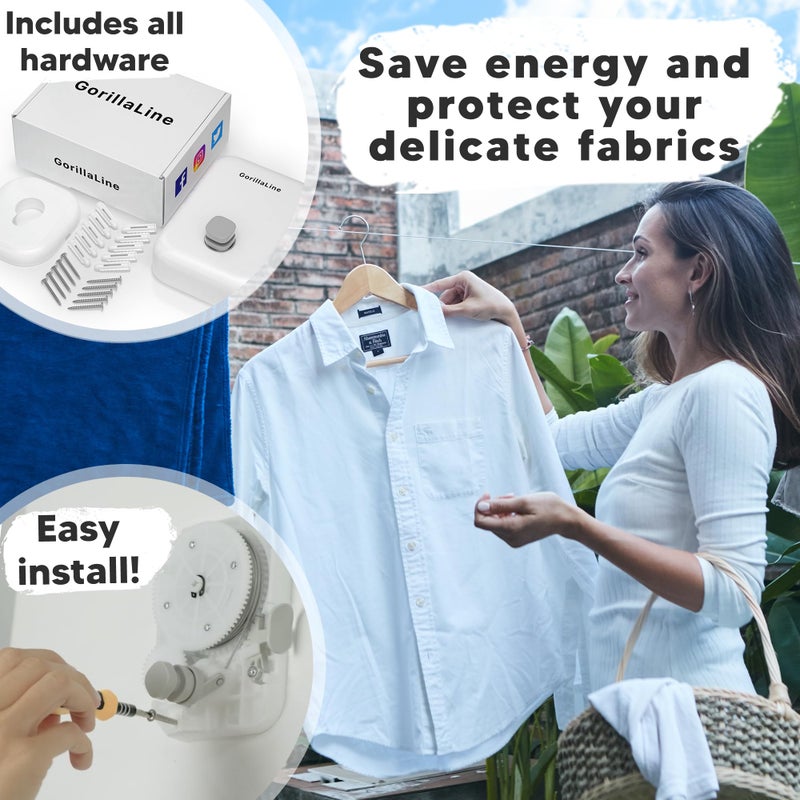 GorillaLine - Retractable Clothesline Indoor Outdoor Clothes Line | Heavy Duty Clothes Drying Laundry Line | Wall Mounted Drying Rack Clothing Line - Image 4
